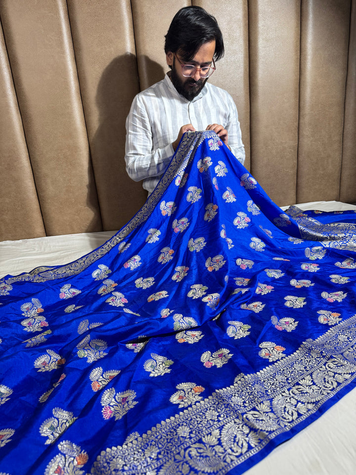 Blue shade banarasi warm silk saree with exclusive heritage design pattern and rich pallu