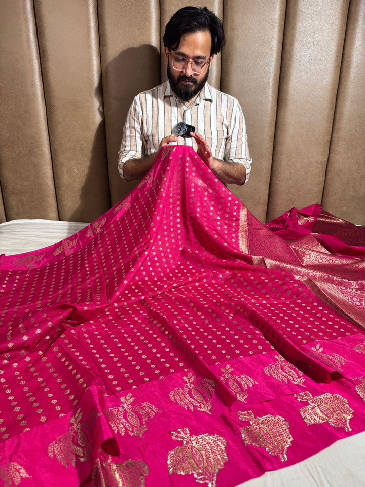 Rani Banarasi Georgette Silk Saree with Rich Pallu and Blouse