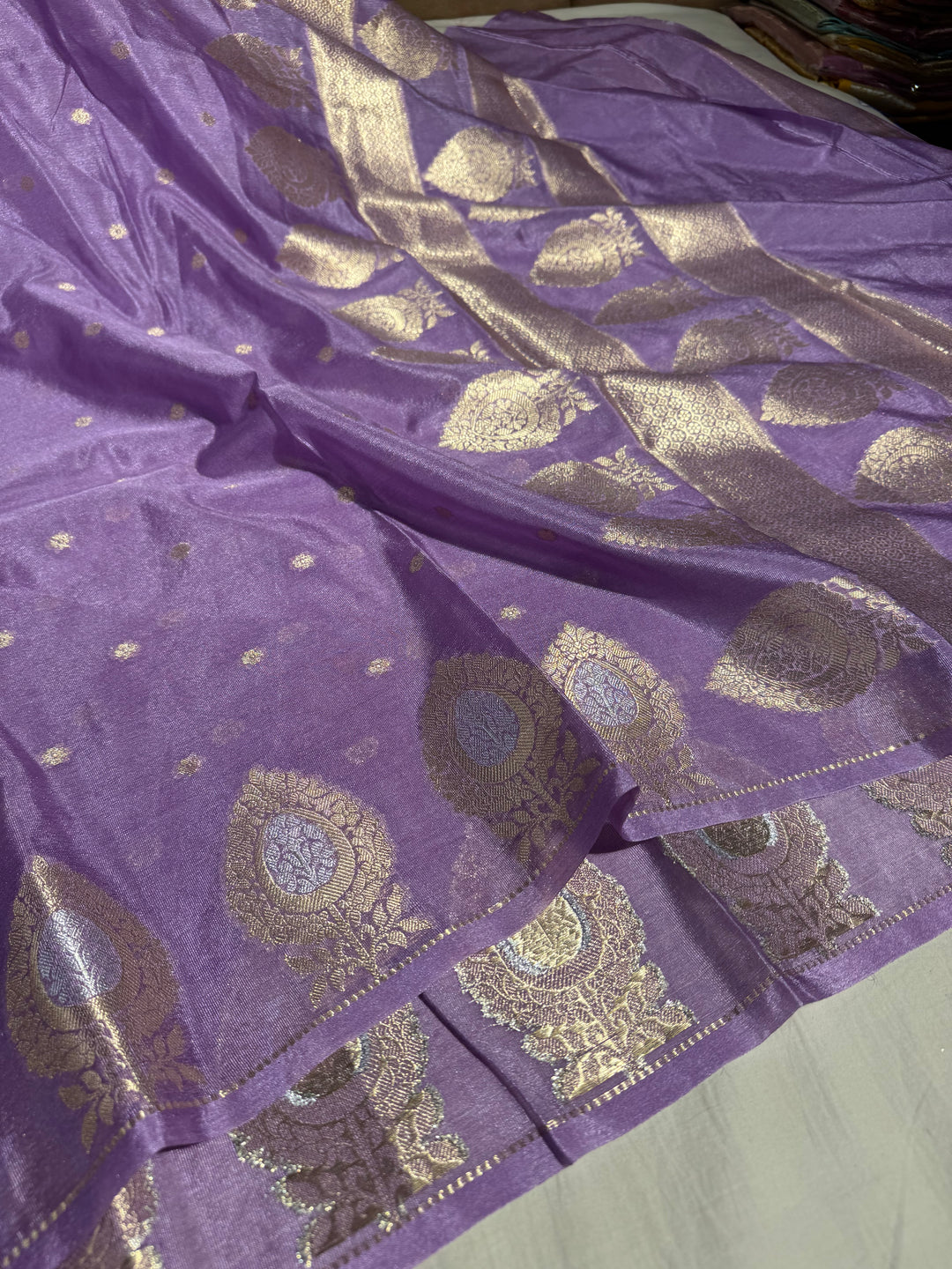 Ivory shade chiniya silk saree with rich pallu and blouse