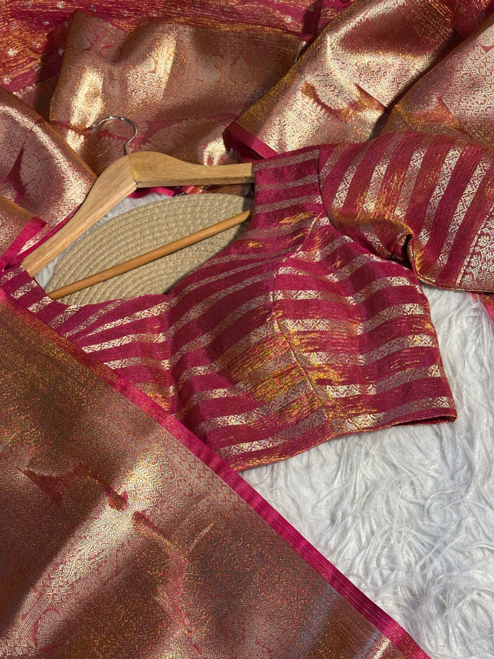 Peach Copper Crush Tissue Silk Saree