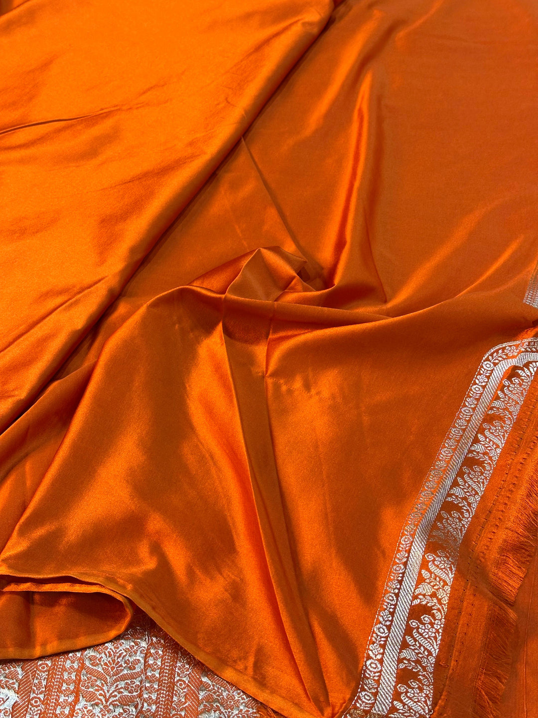 Deep Saffron Mashru Katan Silk Saree with Rich Pallu and Blouse