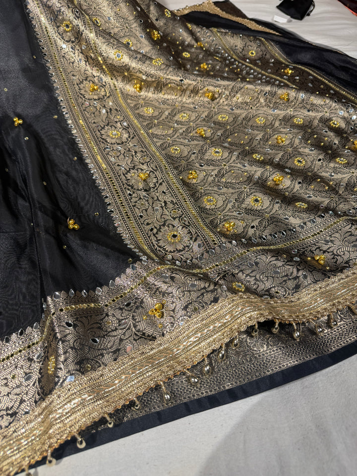 Metallic Black Kora Tissue Viral Ghungroo Saree