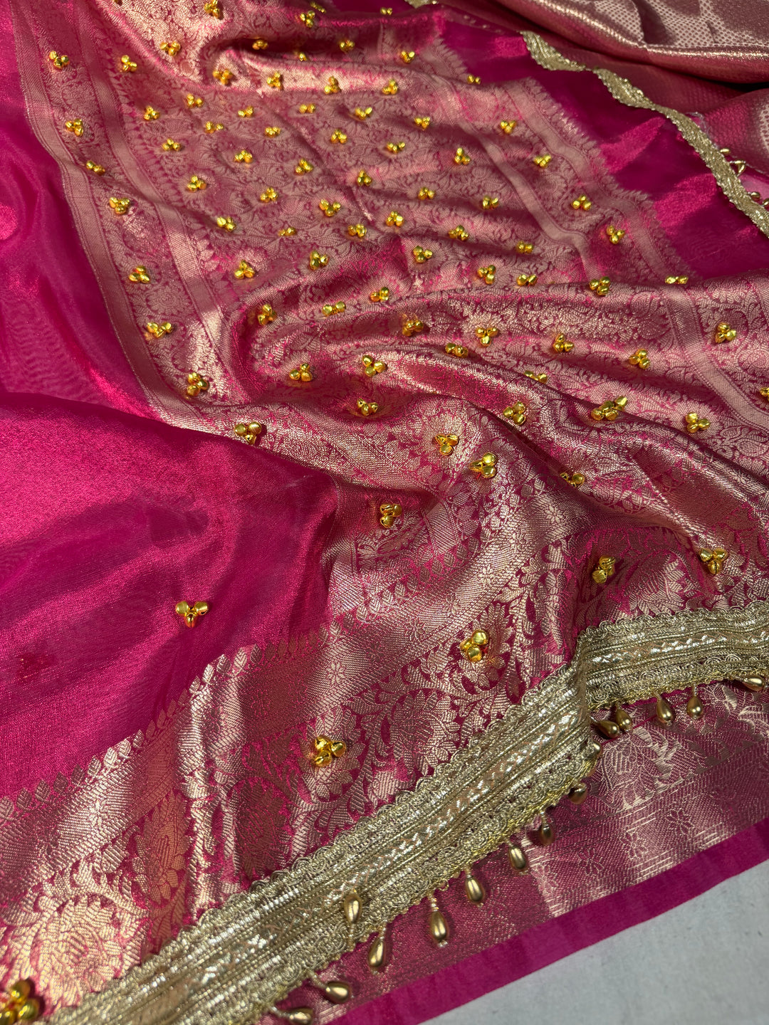 Metallic Rani Kora Tissue Viral Ghungroo Saree