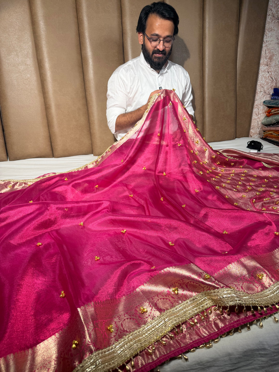 Metallic Rani Kora Tissue Viral Ghungroo Saree