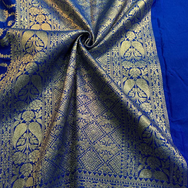 Floral Royal Blue Georgette Katan Silk