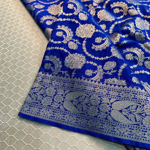 Floral Royal Blue Georgette Katan Silk