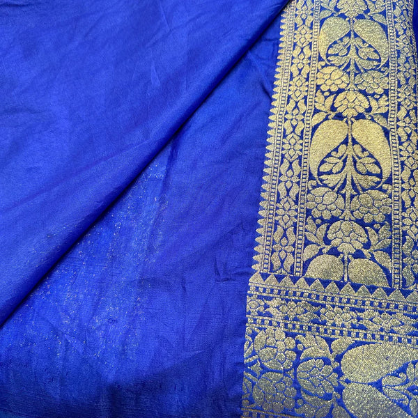 Floral Royal Blue Georgette Katan Silk