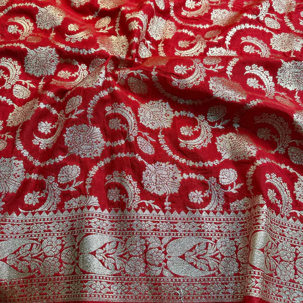 Floral Red Georgette Katan Silk