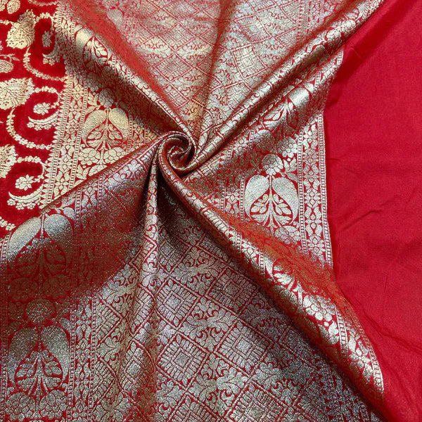 Floral Red Georgette Katan Silk