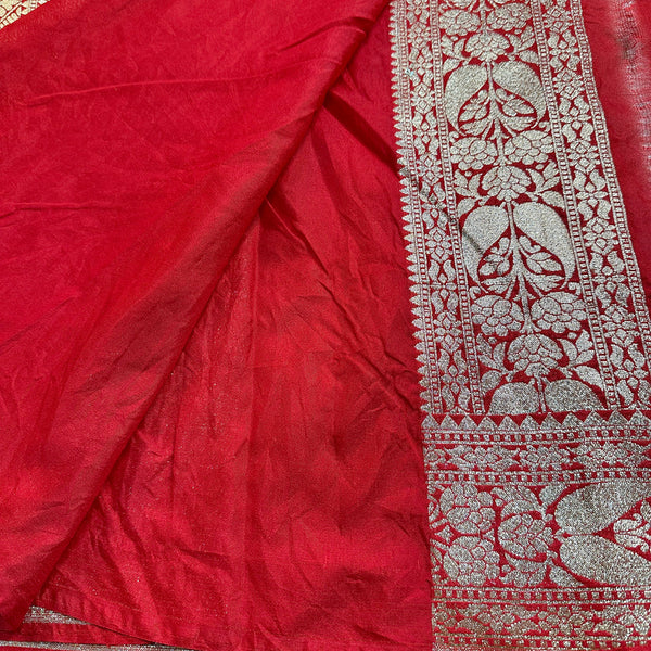 Floral Red Georgette Katan Silk