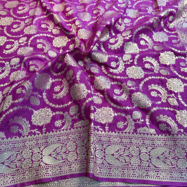 Floral Violet Georgette Katan Silk