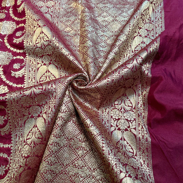 Floral Maroon Georgette Katan Silk