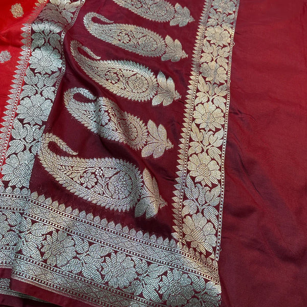 Bright Red Shade Georgette Katan Silk Saree