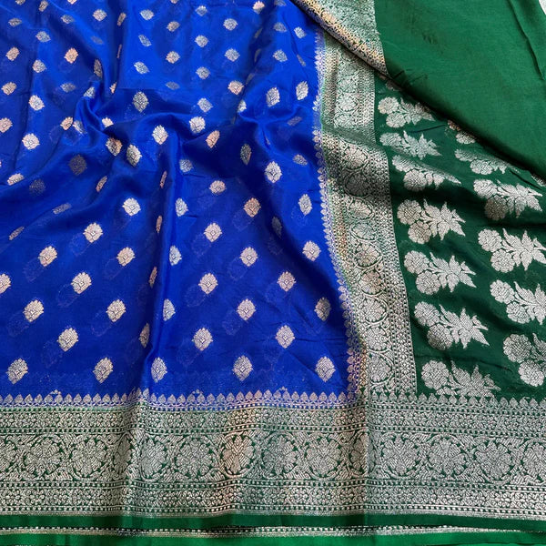 Royal Blue Shade Georgette Katan Silk Saree