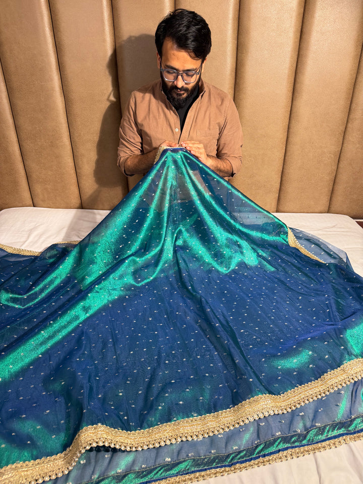 Metallic Sapphire Soft Tissue Designer Banarasi Saree