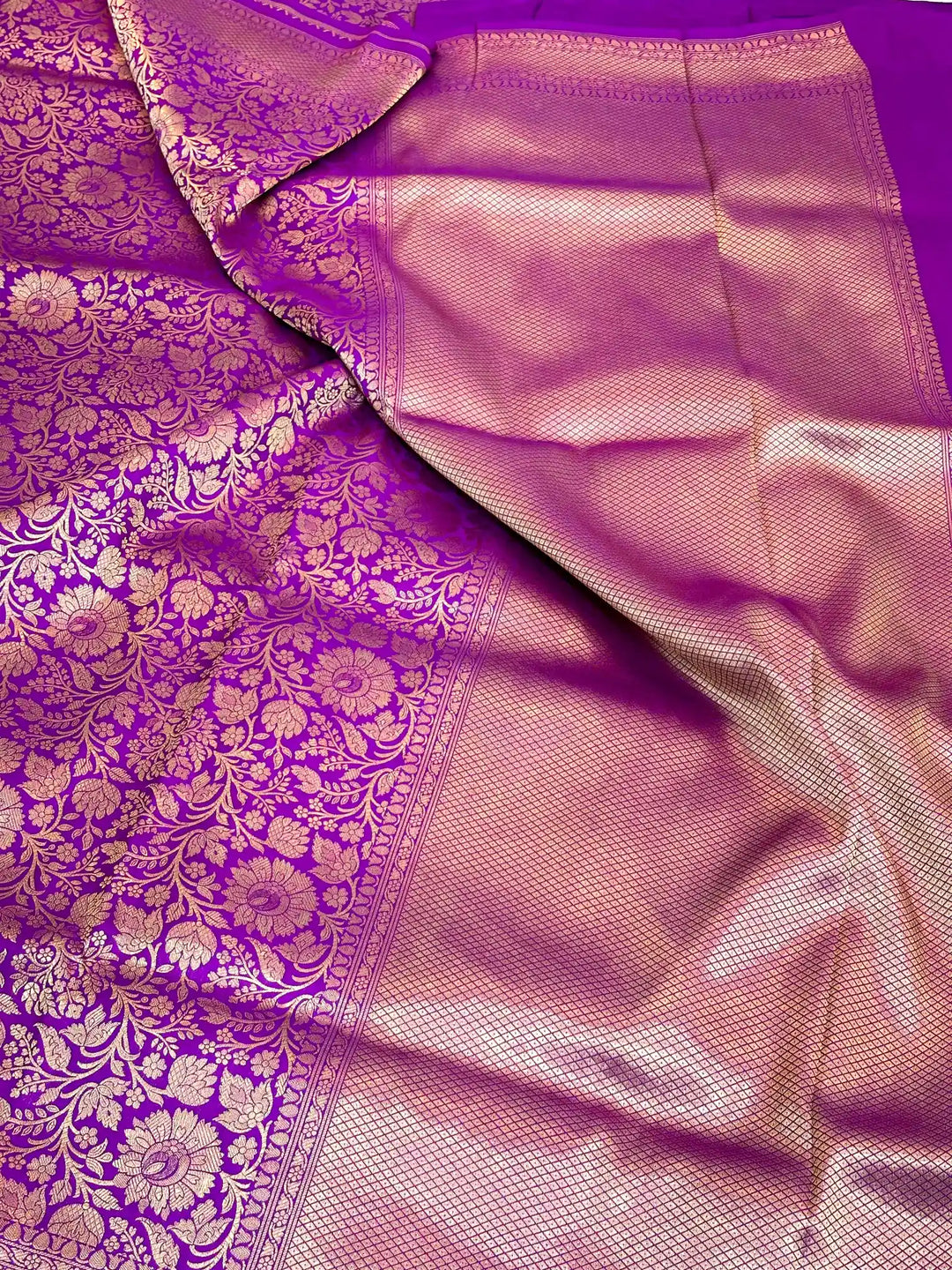 Intricate Majenta Pure Katan Silk Banarasi Saree