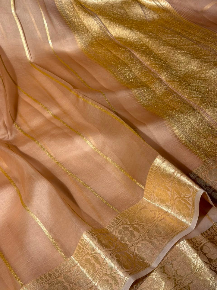 Ivory Gold Handwoven Pure Organza Banarasi Saree