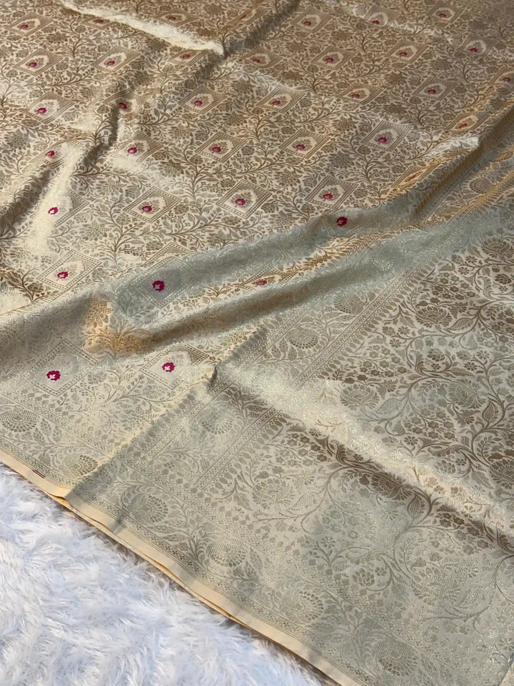 Ivory Pure Katan Silk Banarasi Saree