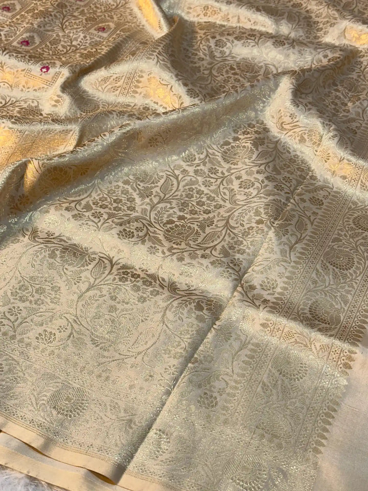 Ivory Pure Katan Silk Banarasi Saree