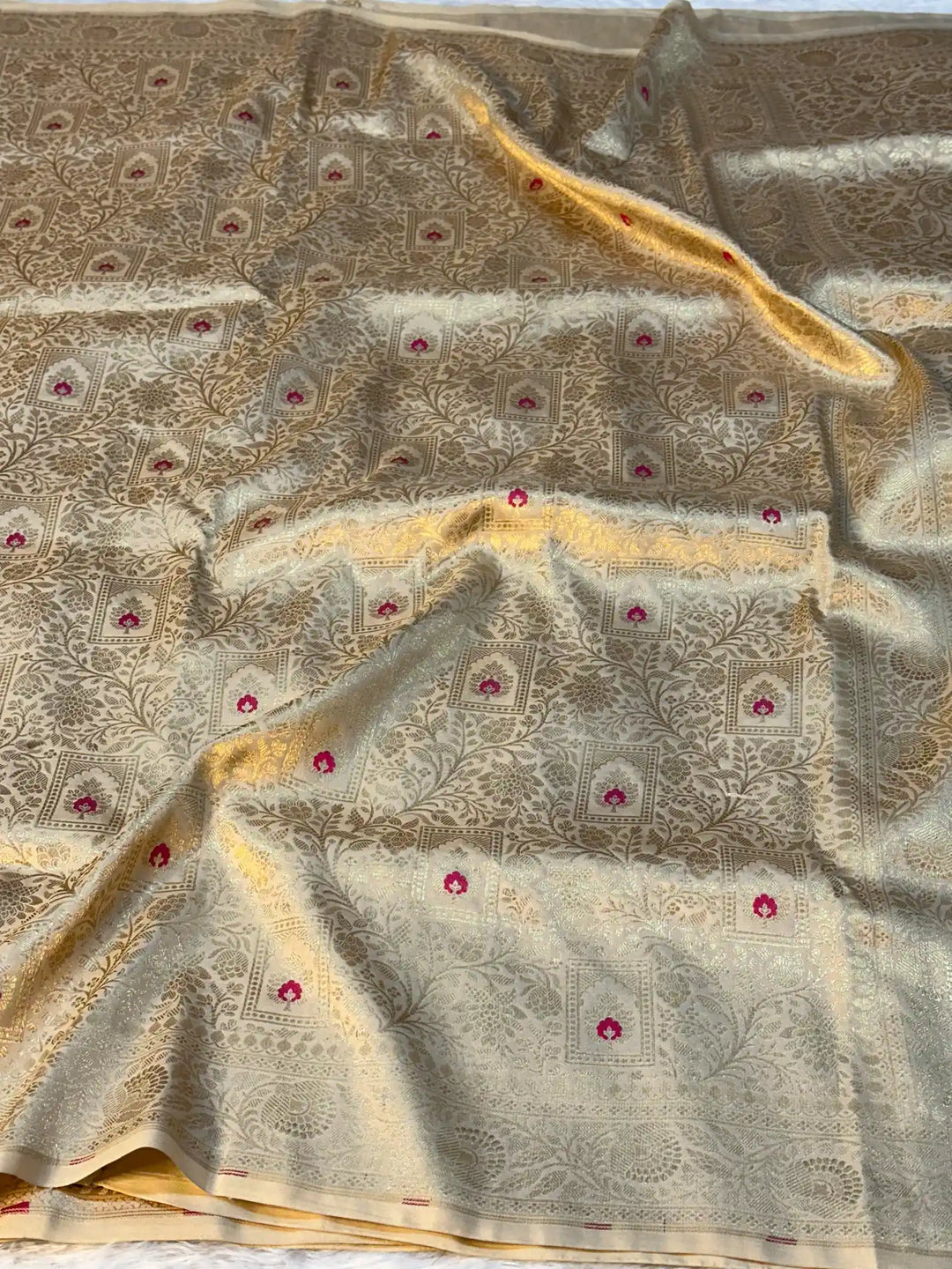 Ivory Pure Katan Silk Banarasi Saree