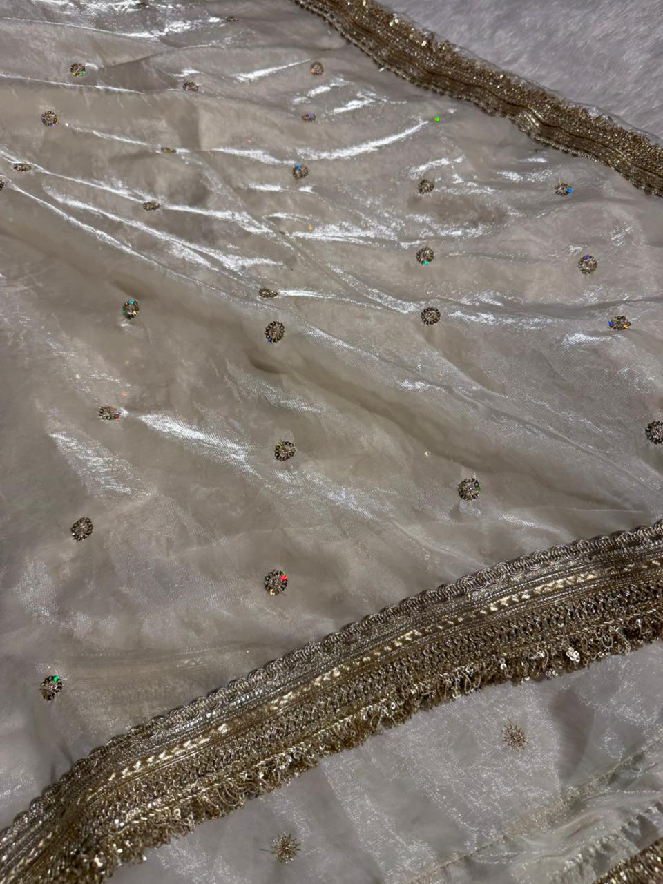 Ivory shimmery tissue silk designer saree