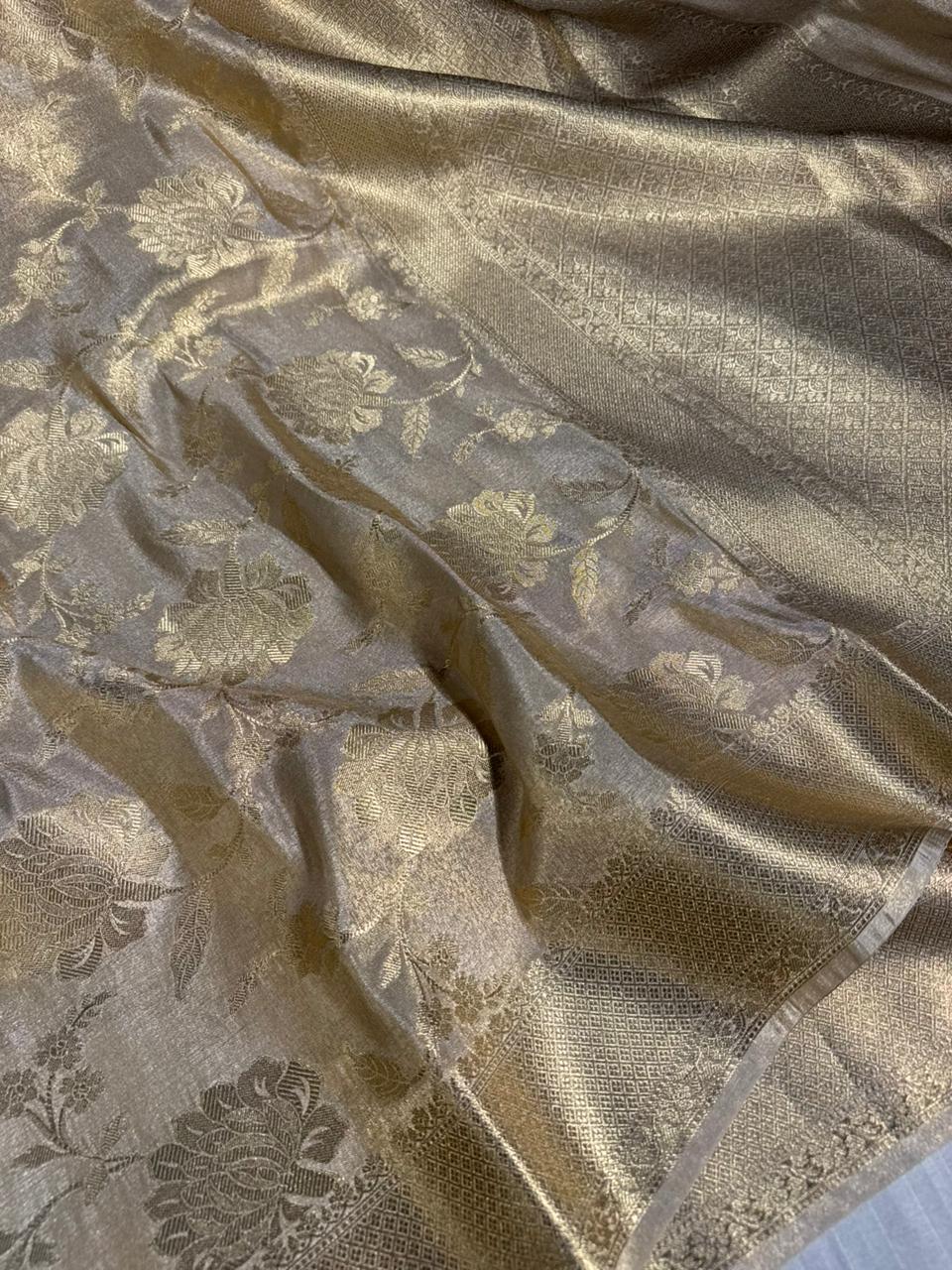 Ivory shade breathable katan tissue silk saree with rich pallu and blouse