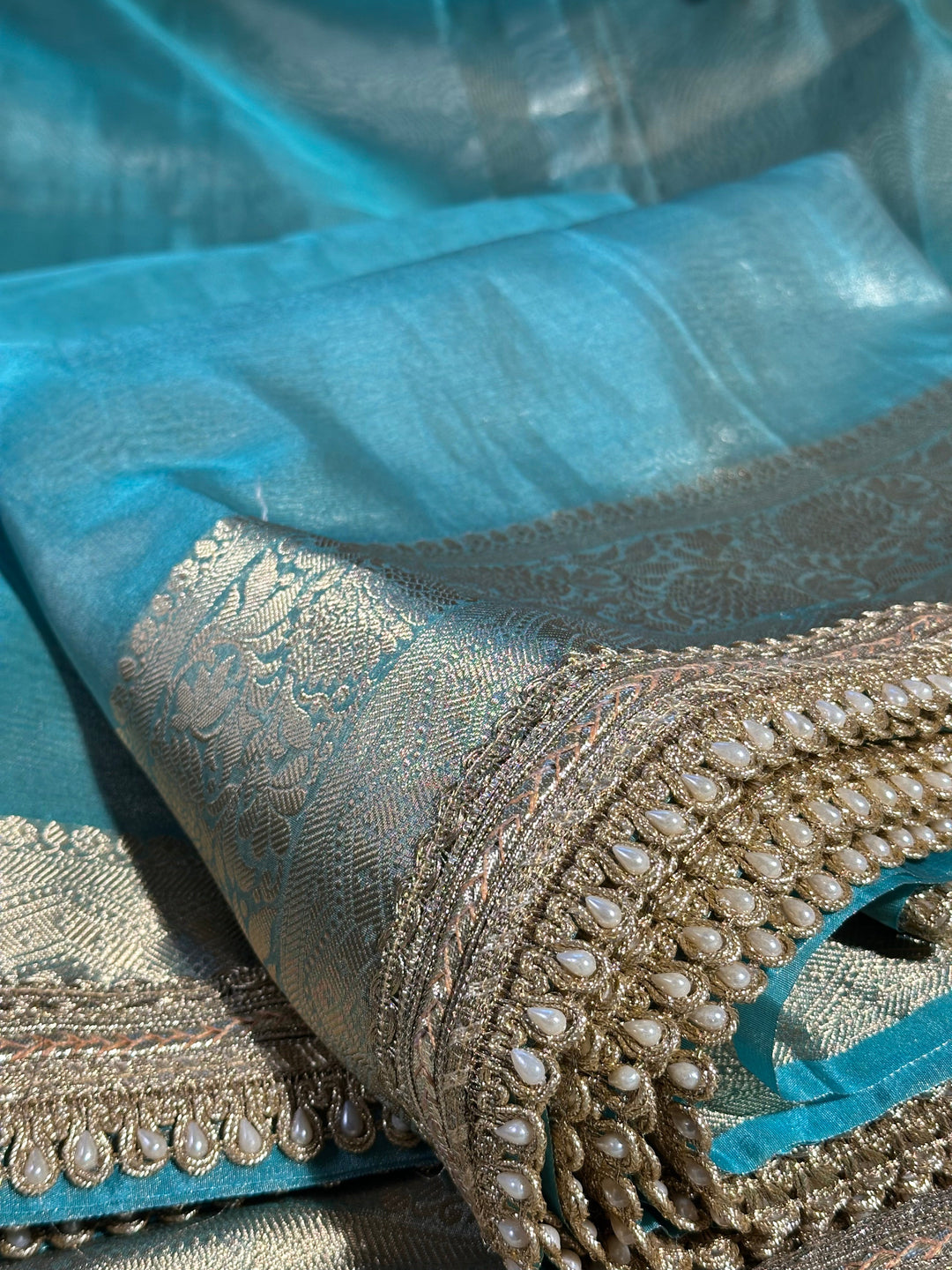 Jahnvi Kapoor Inspired Sea Green Tissue Designer Saree