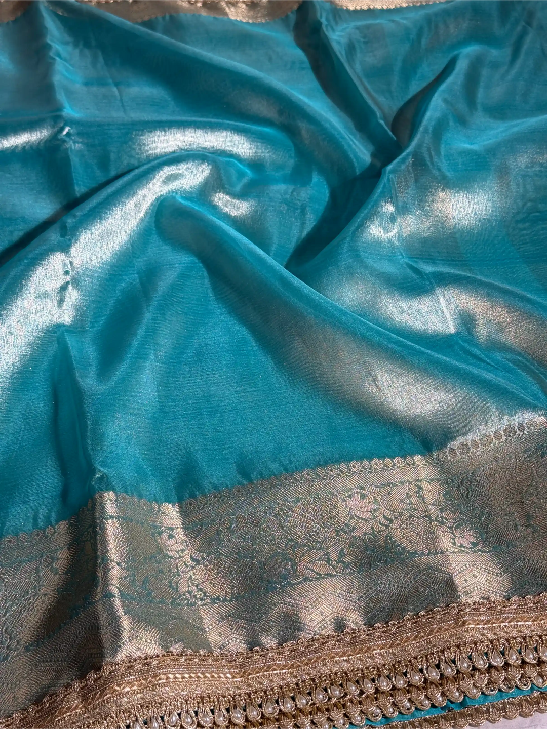 Jahnvi Kapoor Inspired Sea Green Tissue Designer Saree