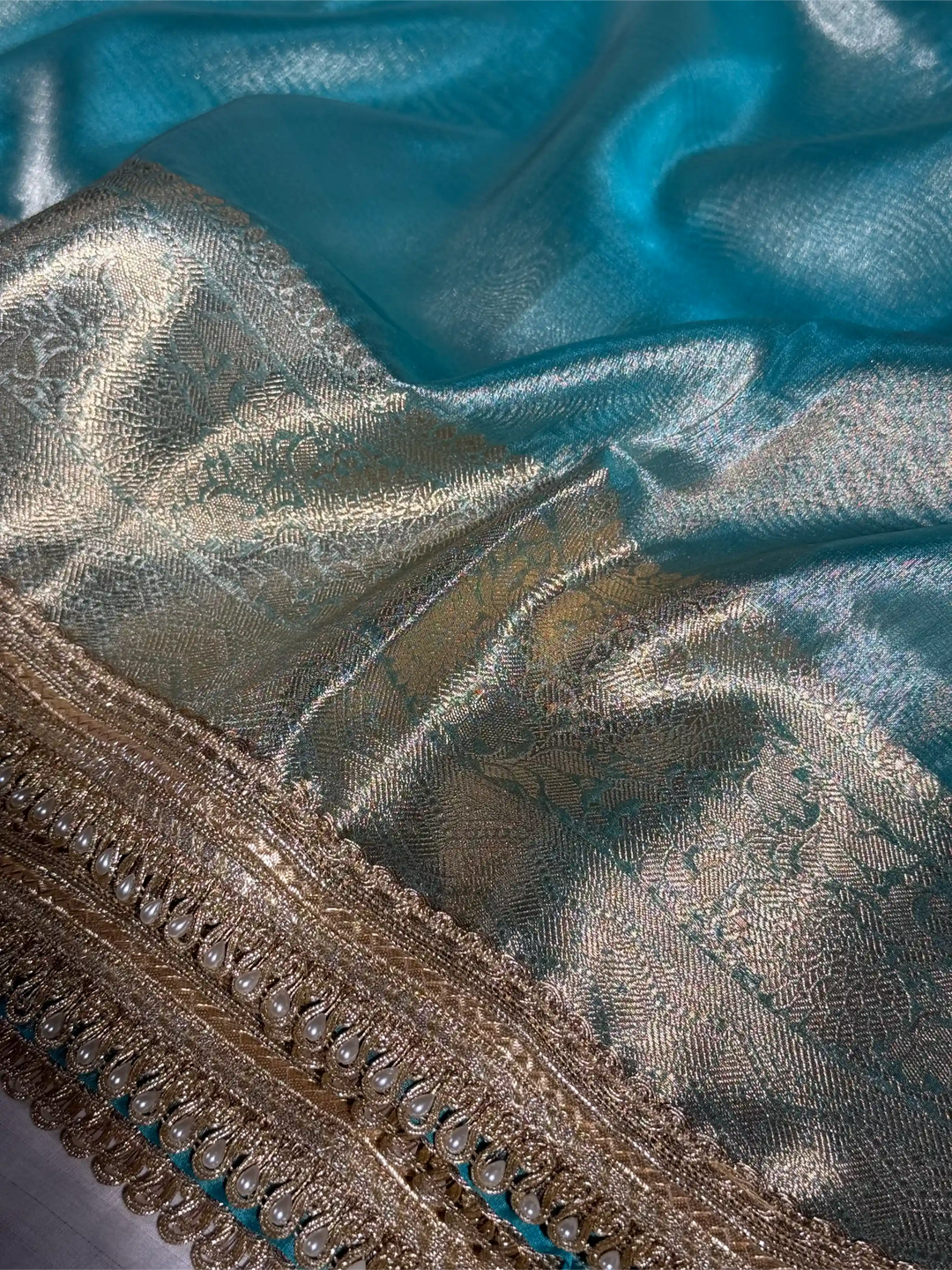 Jahnvi Kapoor Inspired Sea Green Tissue Designer Saree