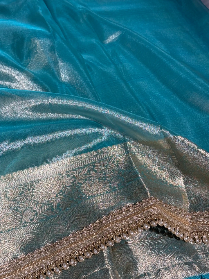 Jahnvi Kapoor Inspired Sea Green Tissue Designer Saree