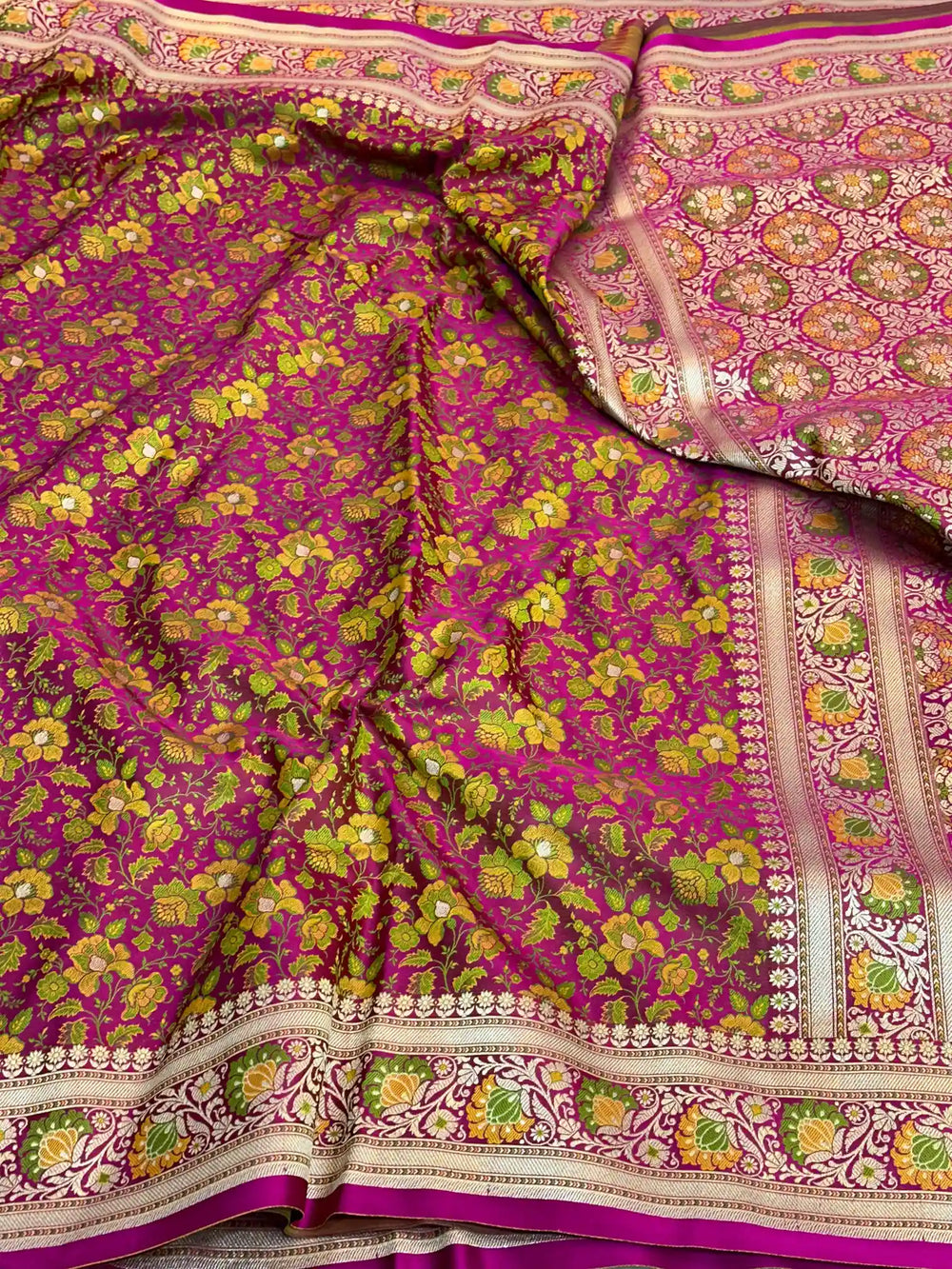 Jamdani Floral Weave Mashru Katan Silk Saree