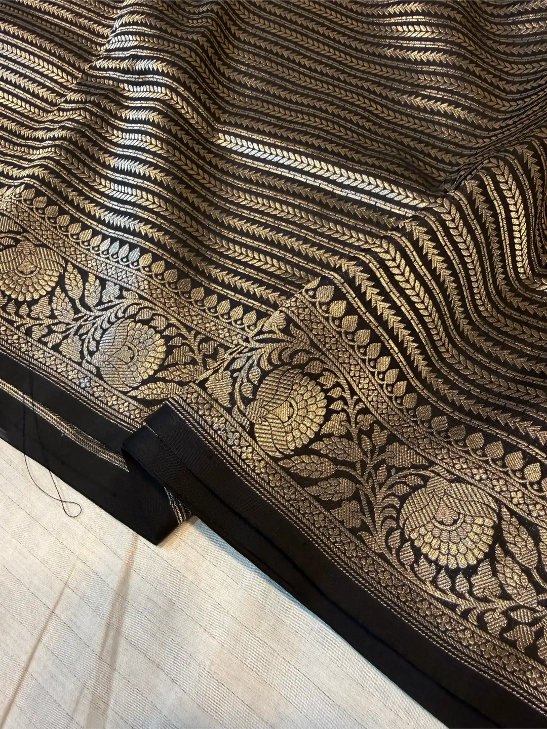 Jet Black Pure Katan Silk Silver Zari Intricate Weave Banarasi Saree