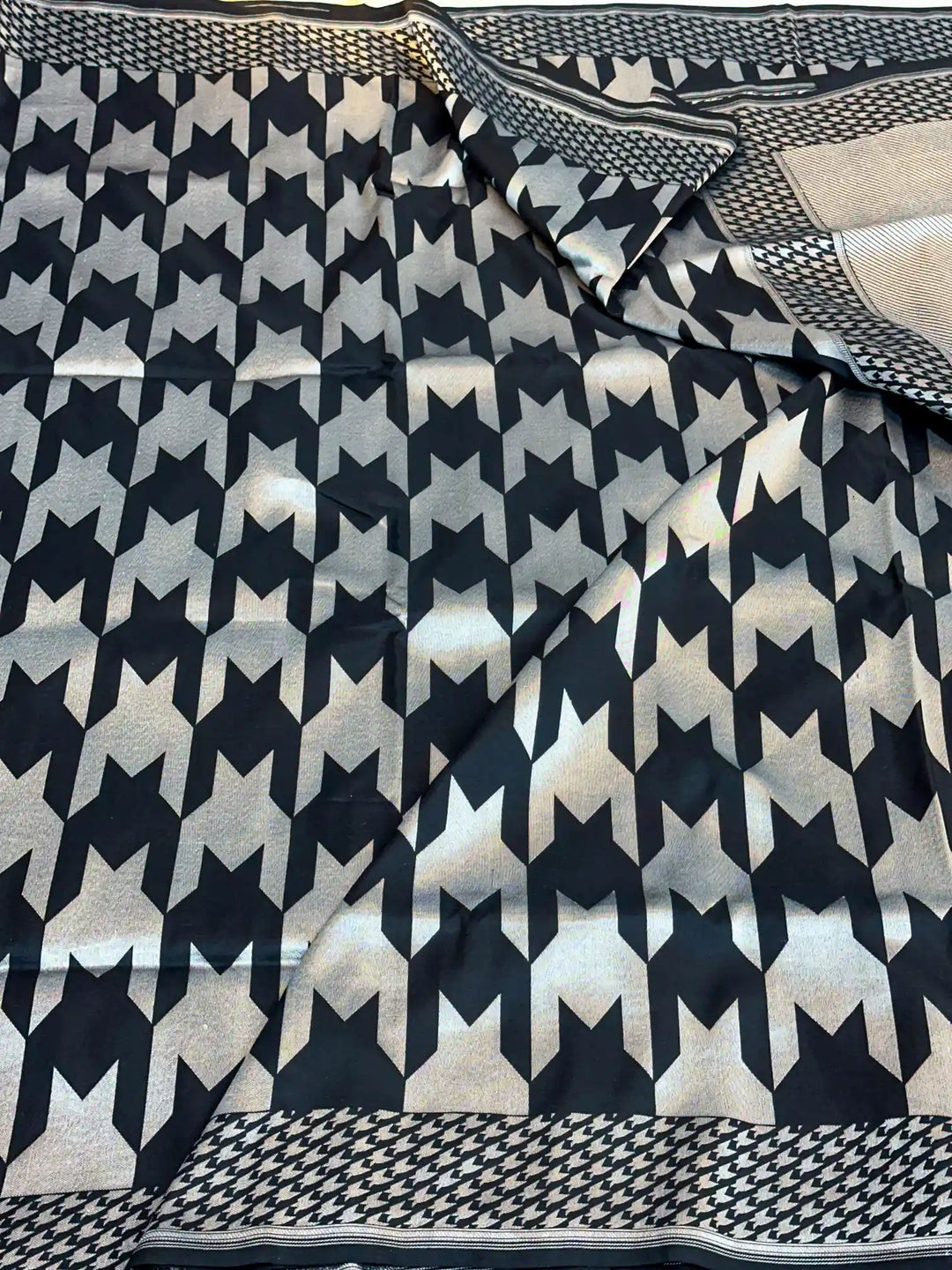 Jet Black Pure kKatan Silk Silver Zari Saree