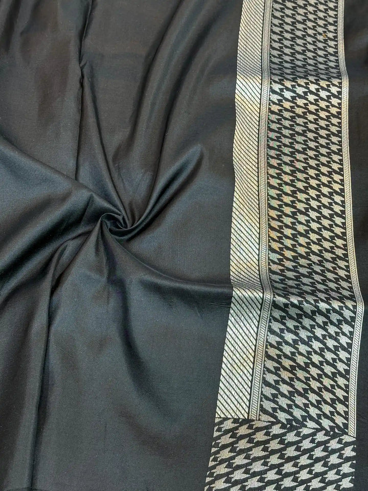 Jet Black Pure Katan Silk Silver Zari Saree