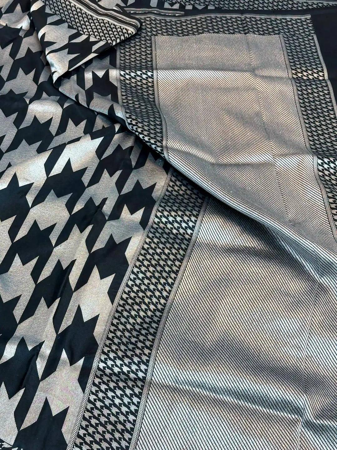 Jet Black Pure Katan Silk Silver Zari Saree