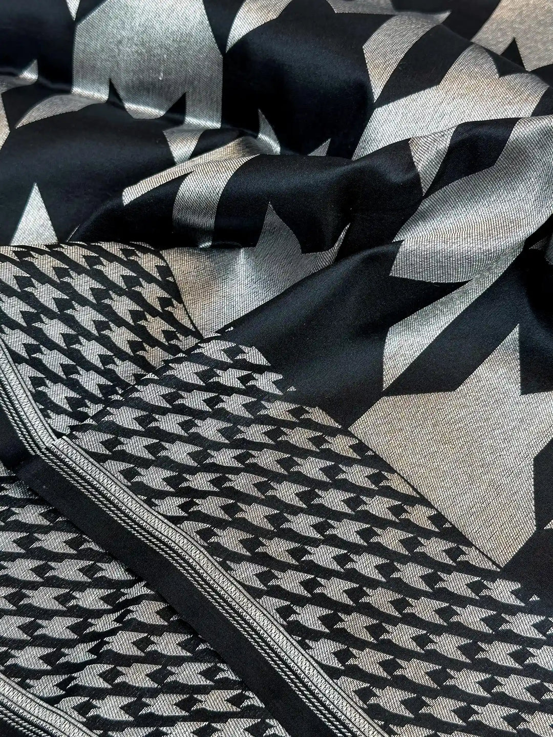 Jet Black Pure Katan Silk Silver Zari Saree