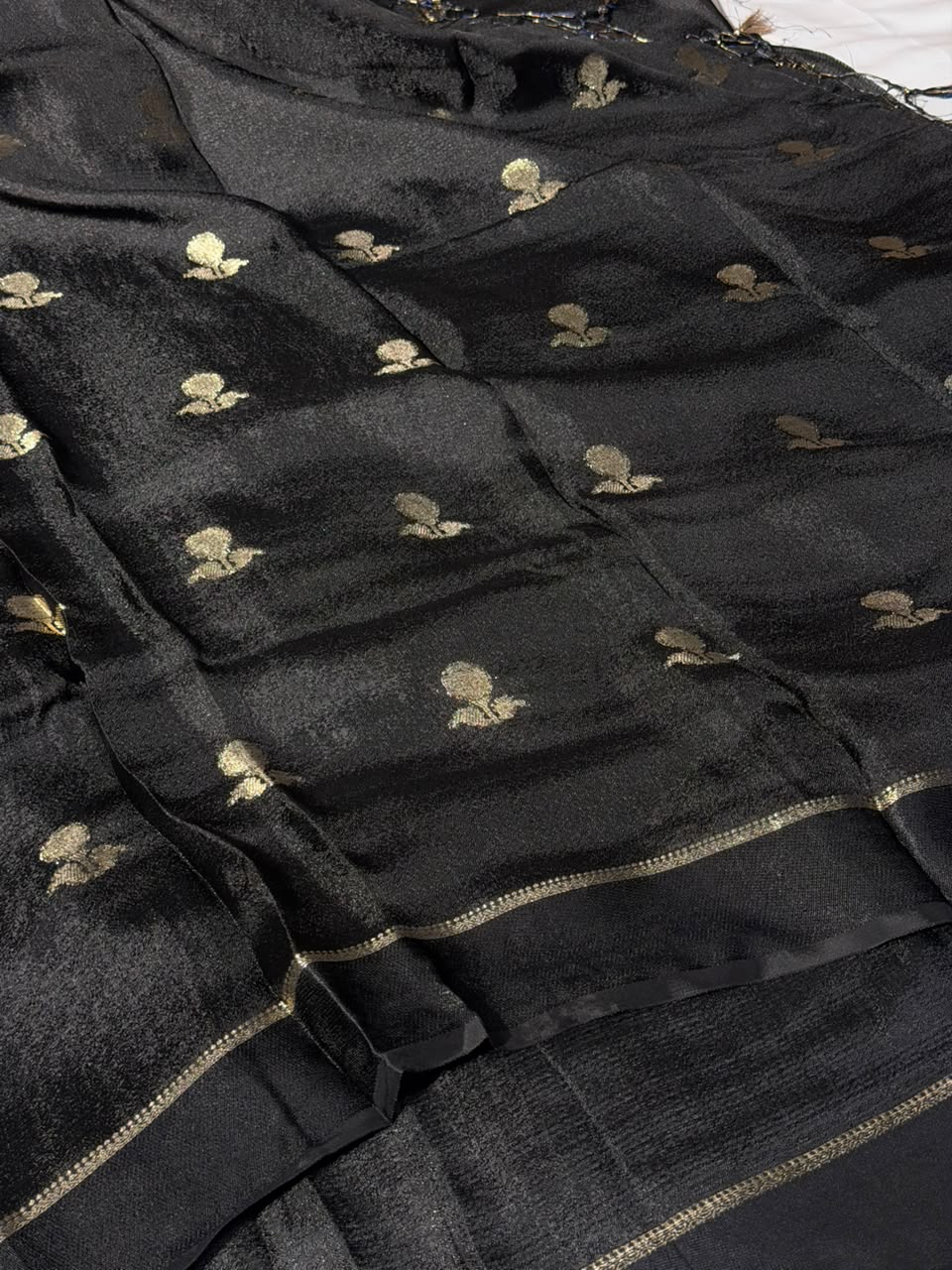 Jet Black Shade Viscose Georgette Banarasi Saree