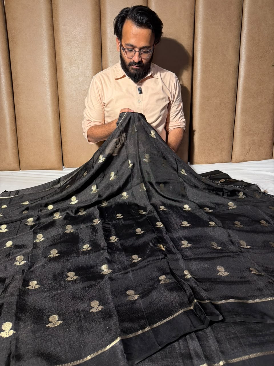 Jet Black Shade Viscose Georgette Banarasi Saree