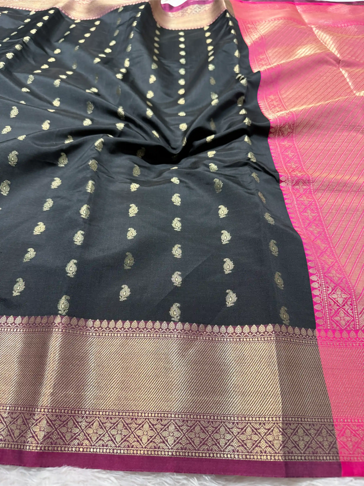 Jet Black Softsilk Contrast Traditional Banarasi Saree
