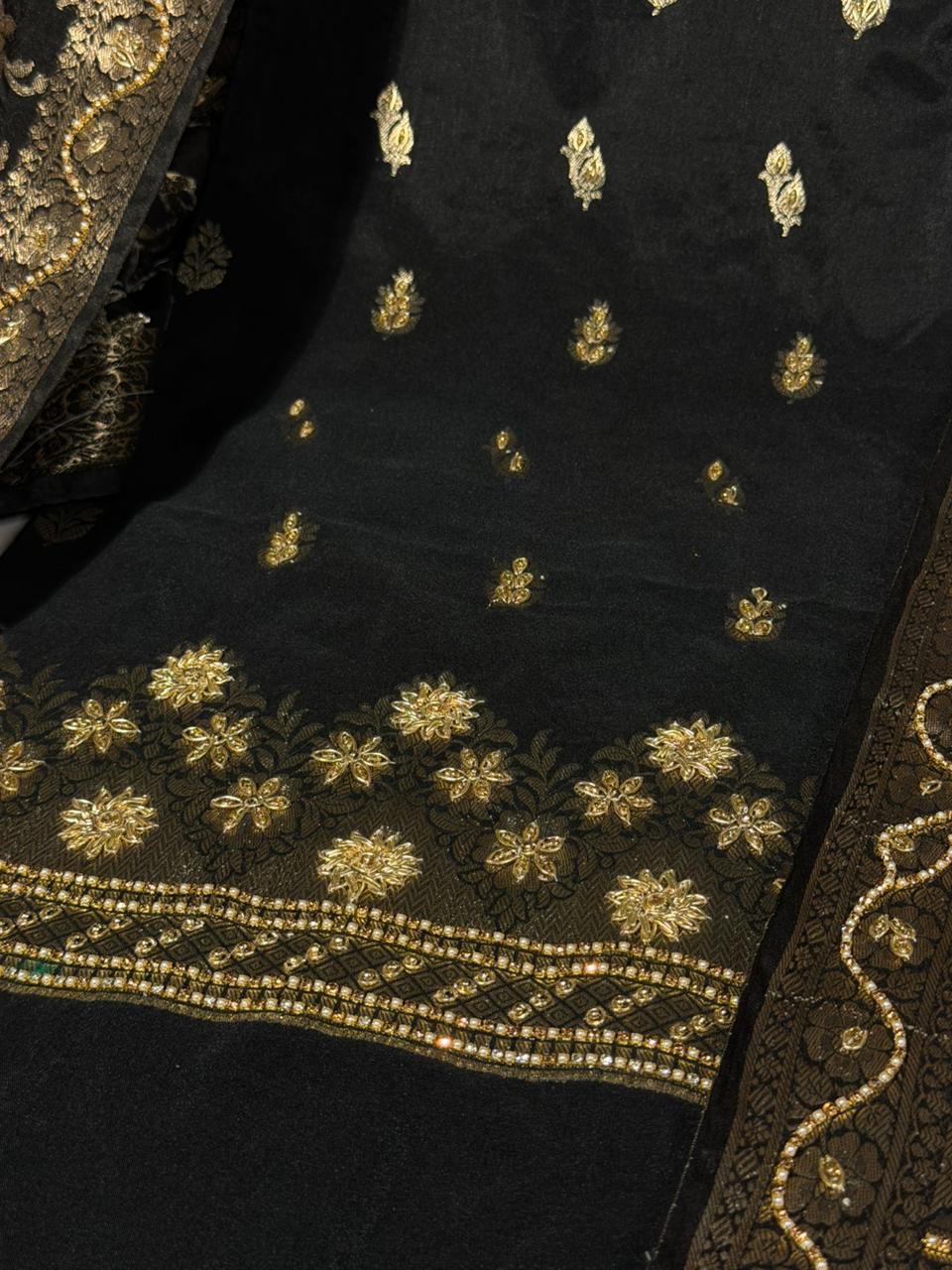 Jet Black Chinia Silk Premium Handwork Suit