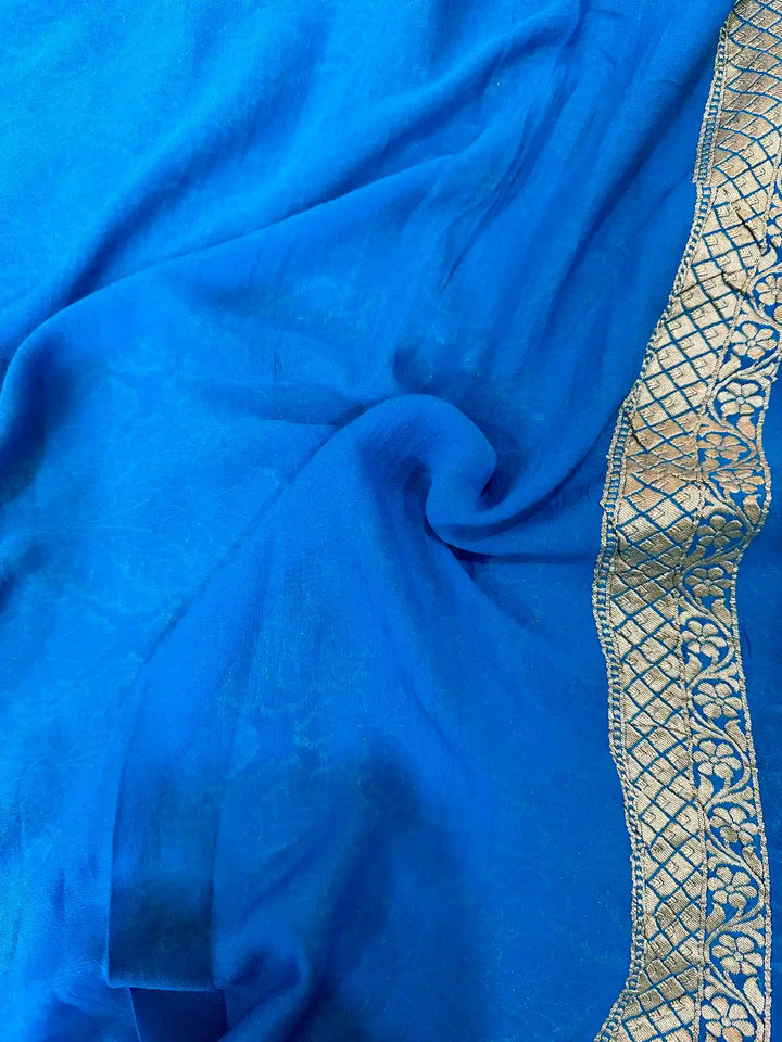 Jet Black Floral Khaddi Beorgette Banarasi Saree