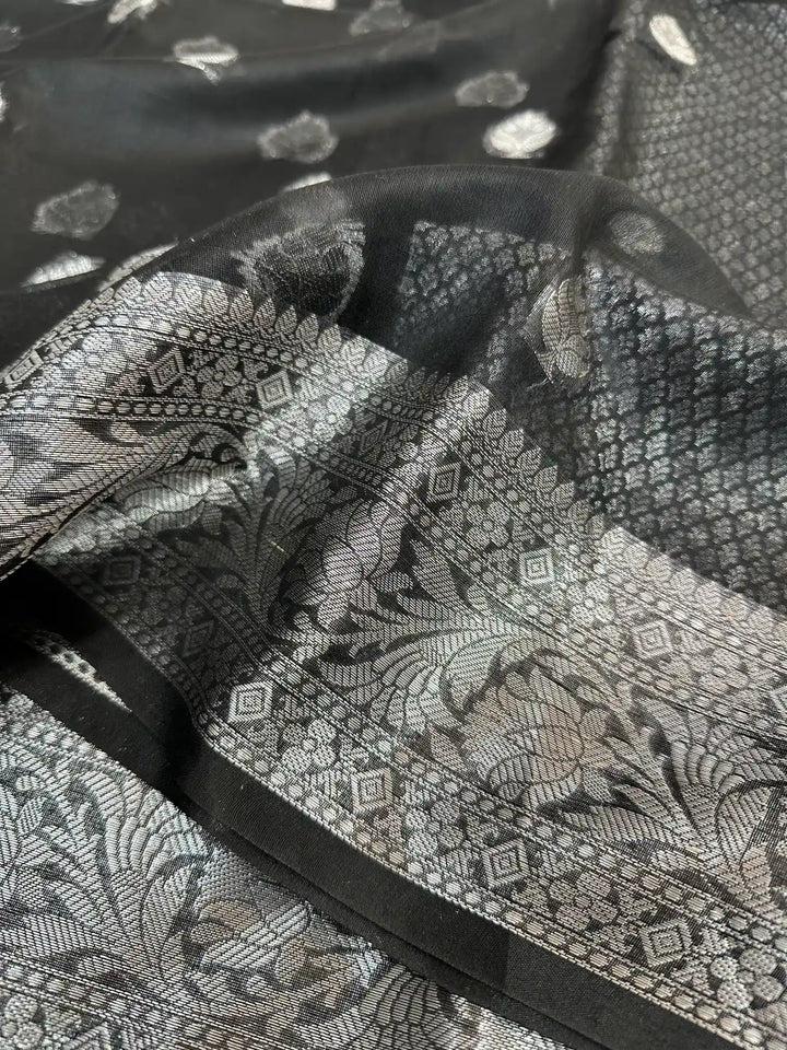 Black Soft Silk Khaddi Buti Banarasi Saree