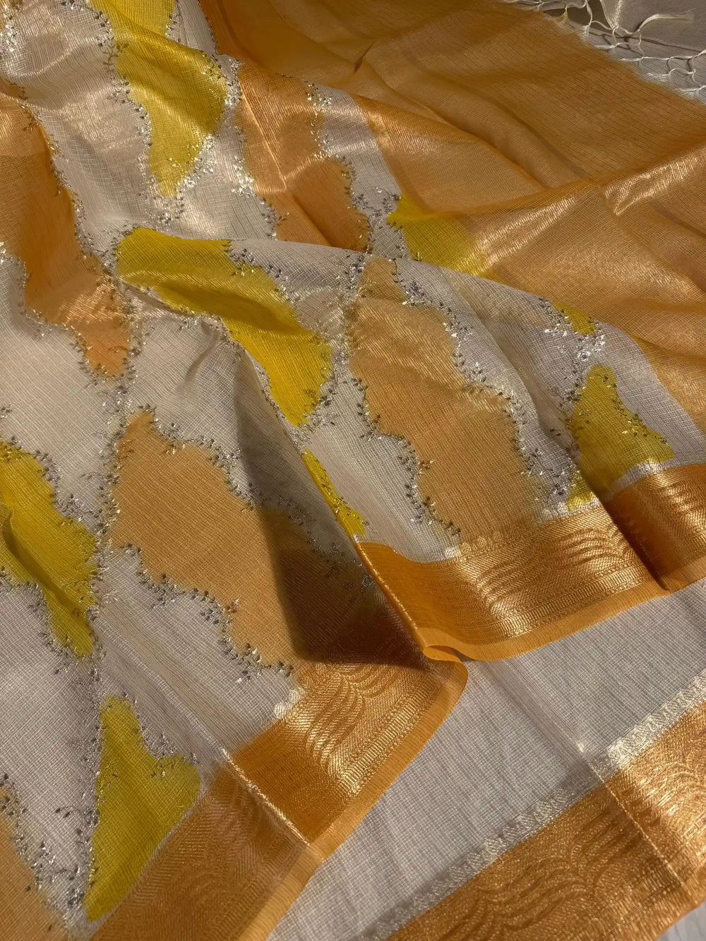 Kota Tissue Saree with Handbrush Paints and Zari Chikankari Work