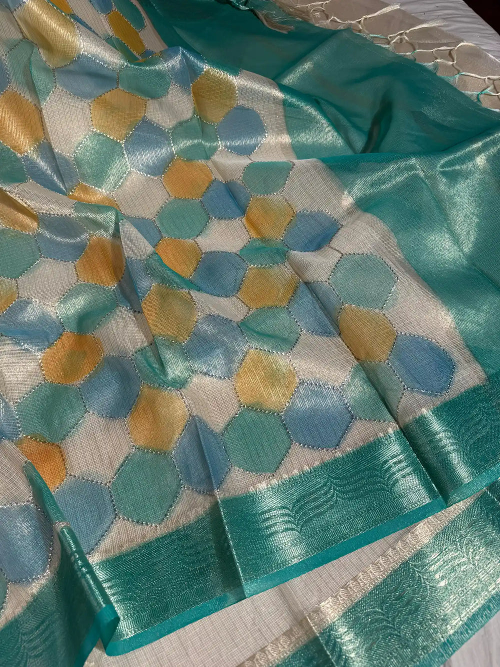 Kota Tissue Saree with Handbrush Paints and Zari Chikankari Work