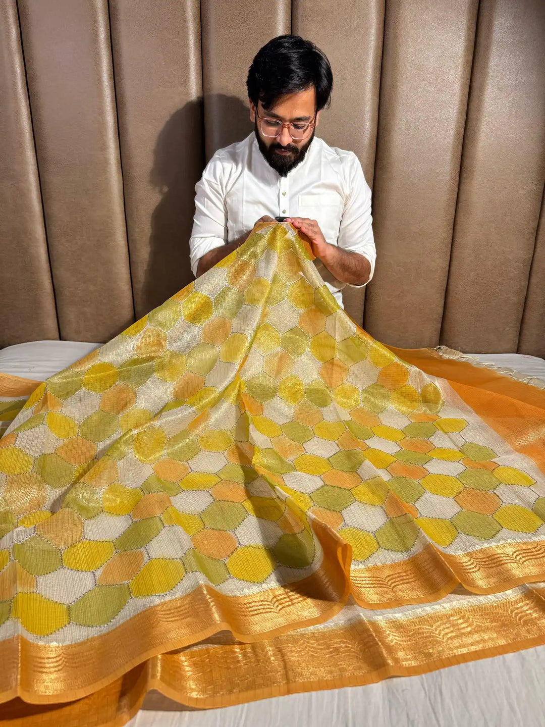Kota Tissue Saree with Handbrush Paints and Zari Chikankari Work