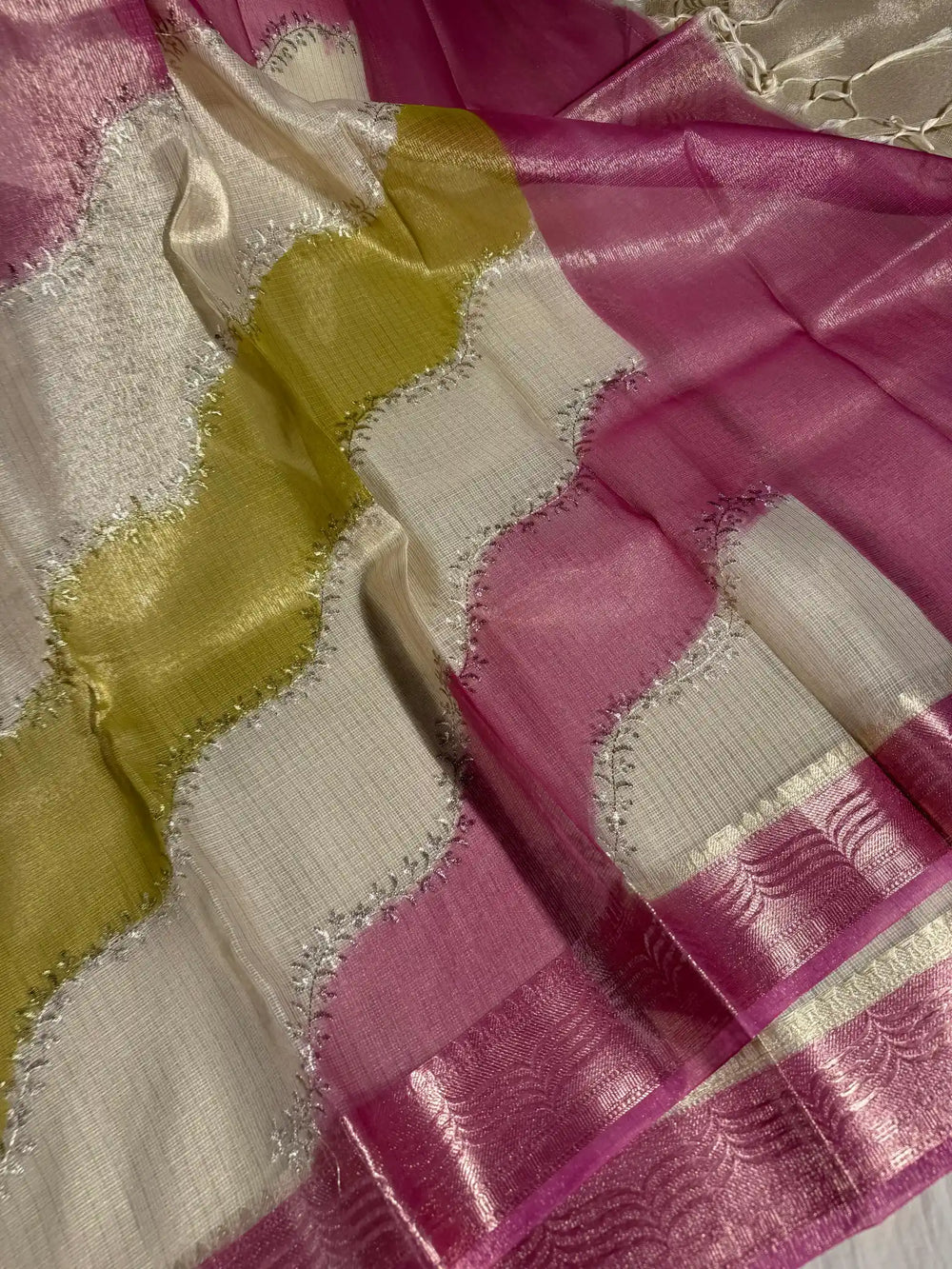 Kota Tissue Saree with Handbrush Paints and Zari Chikankari Work