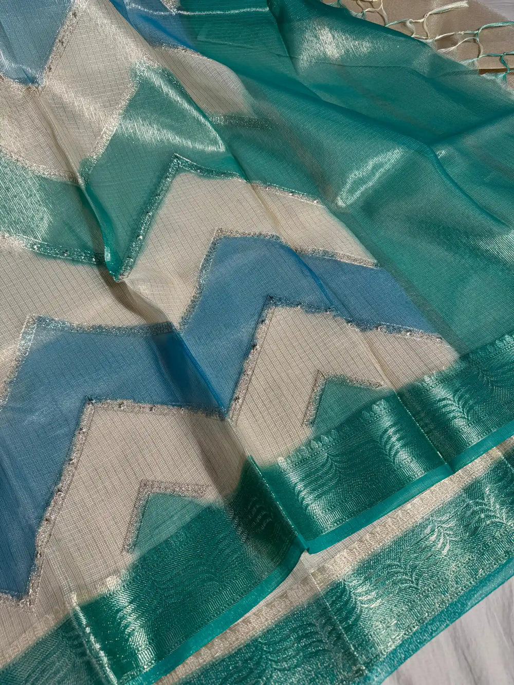 Kota Tissue Saree with Handbrush Paints and Zari Chikankari Work
