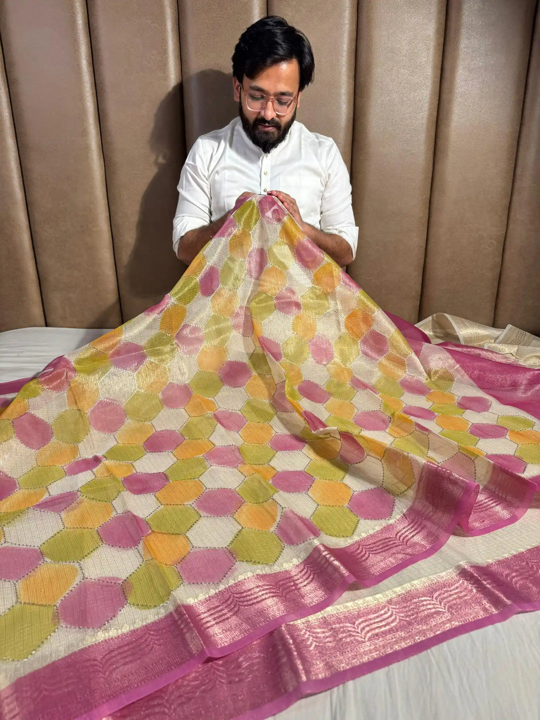 Kota Tissue Saree with Handbrush Paints and Zari Chikankari Work