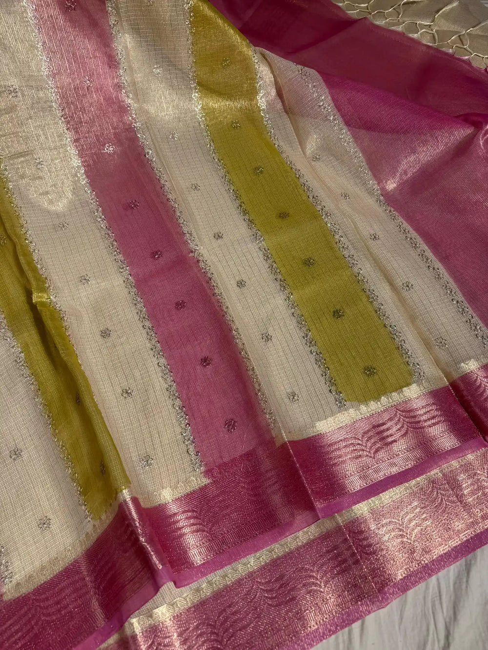 Kota Tissue Saree with Handbrush Paints and Zari Chikankari Work