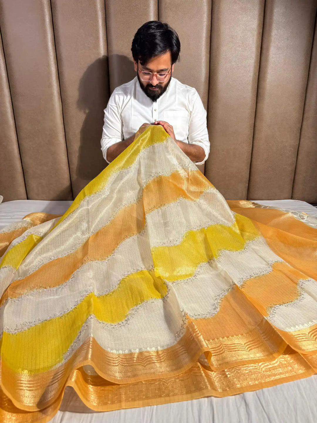 Kota Tissue Saree with Handbrush Paints and Zari Chikankari Work